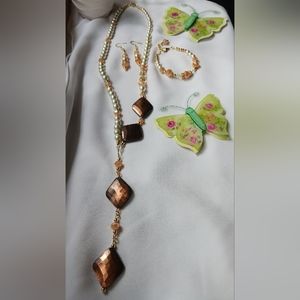 Handmade long necklace, bracelet, and earrings set